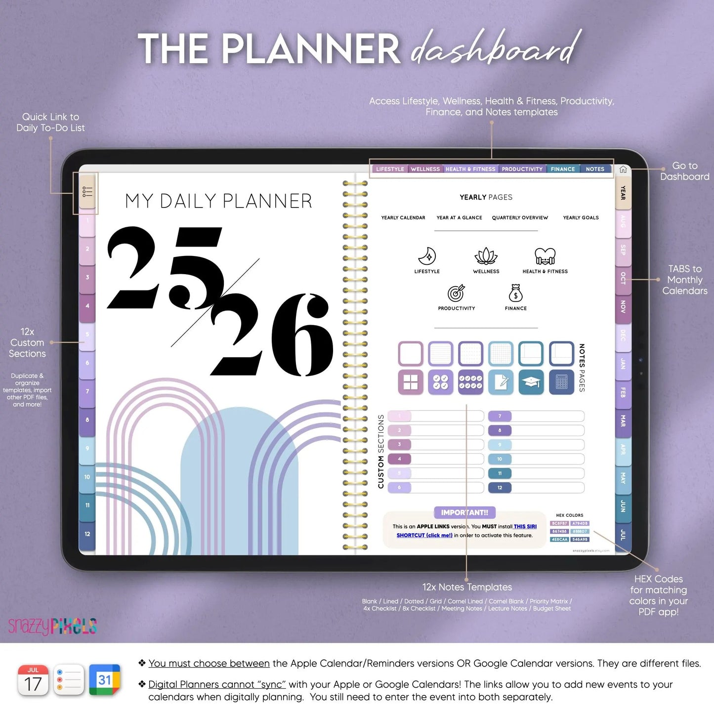 Mid Year AUGUST 2025-JULY 2026 Digital Daily Planner, All-in-One Digital Life Planner, for Goodnotes Notability