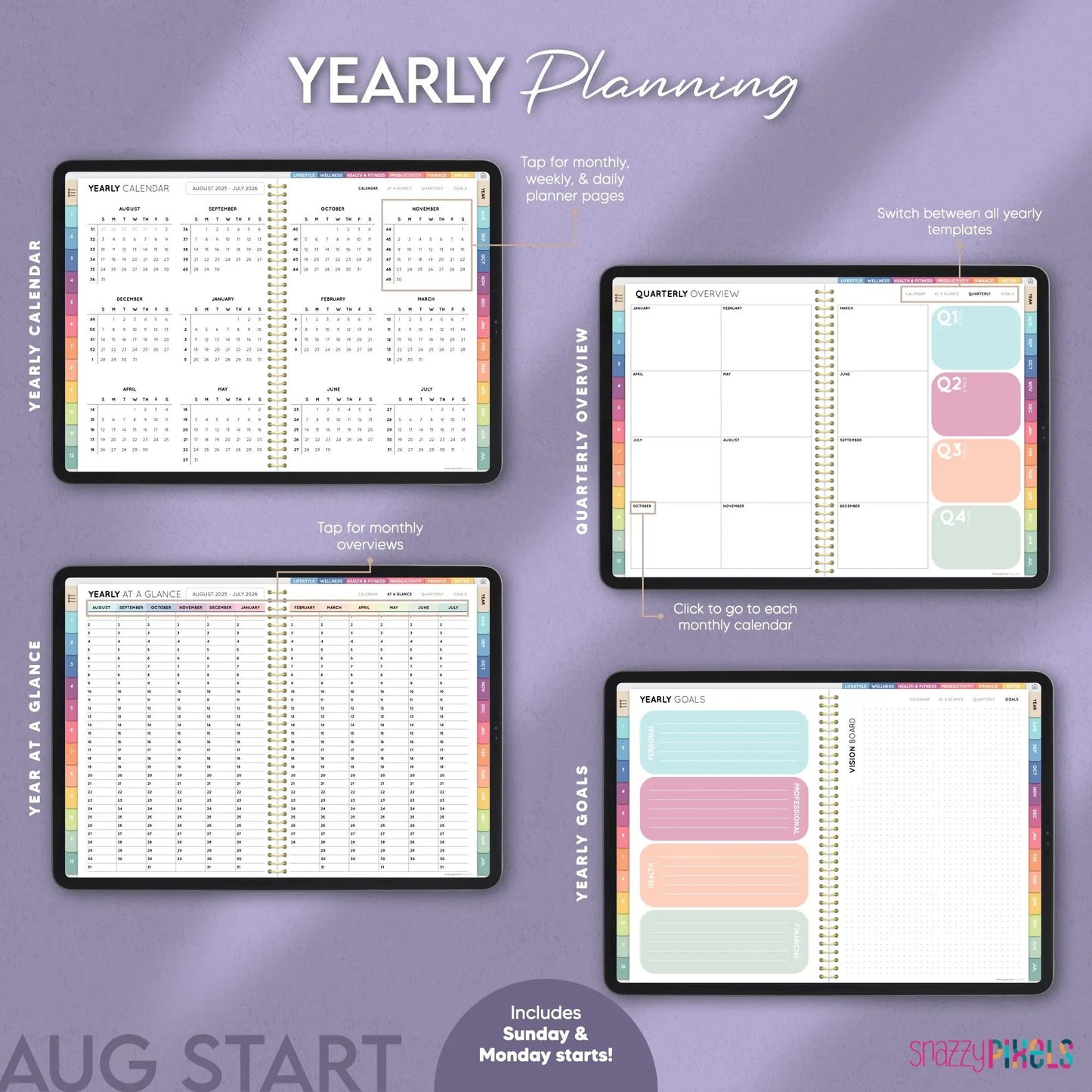 Mid Year AUGUST 2025-JULY 2026 Digital Daily Planner, All-in-One Digital Life Planner, for Goodnotes Notability