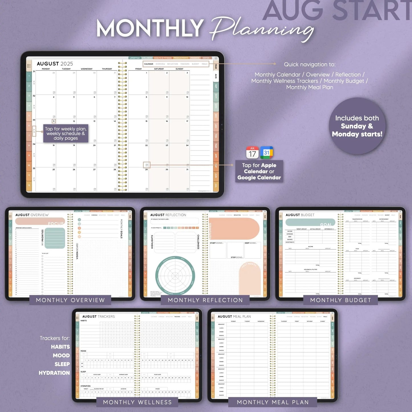 Mid Year AUGUST 2025-JULY 2026 Digital Daily Planner, All-in-One Digital Life Planner, for Goodnotes Notability