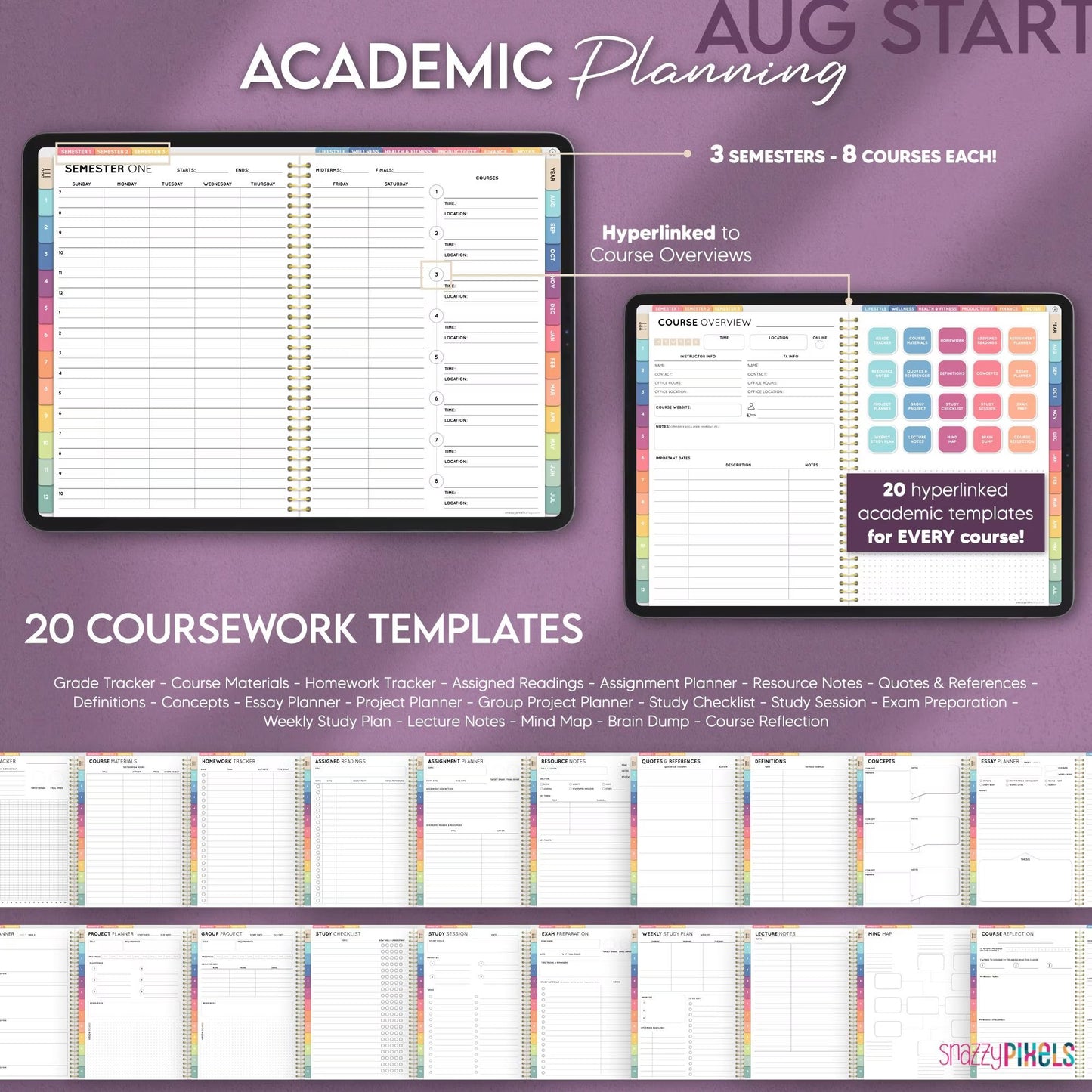 Digital Student Planner AUGUST 2025 DATED All-in-One, Digital Academic College School Planner, Digital Notes