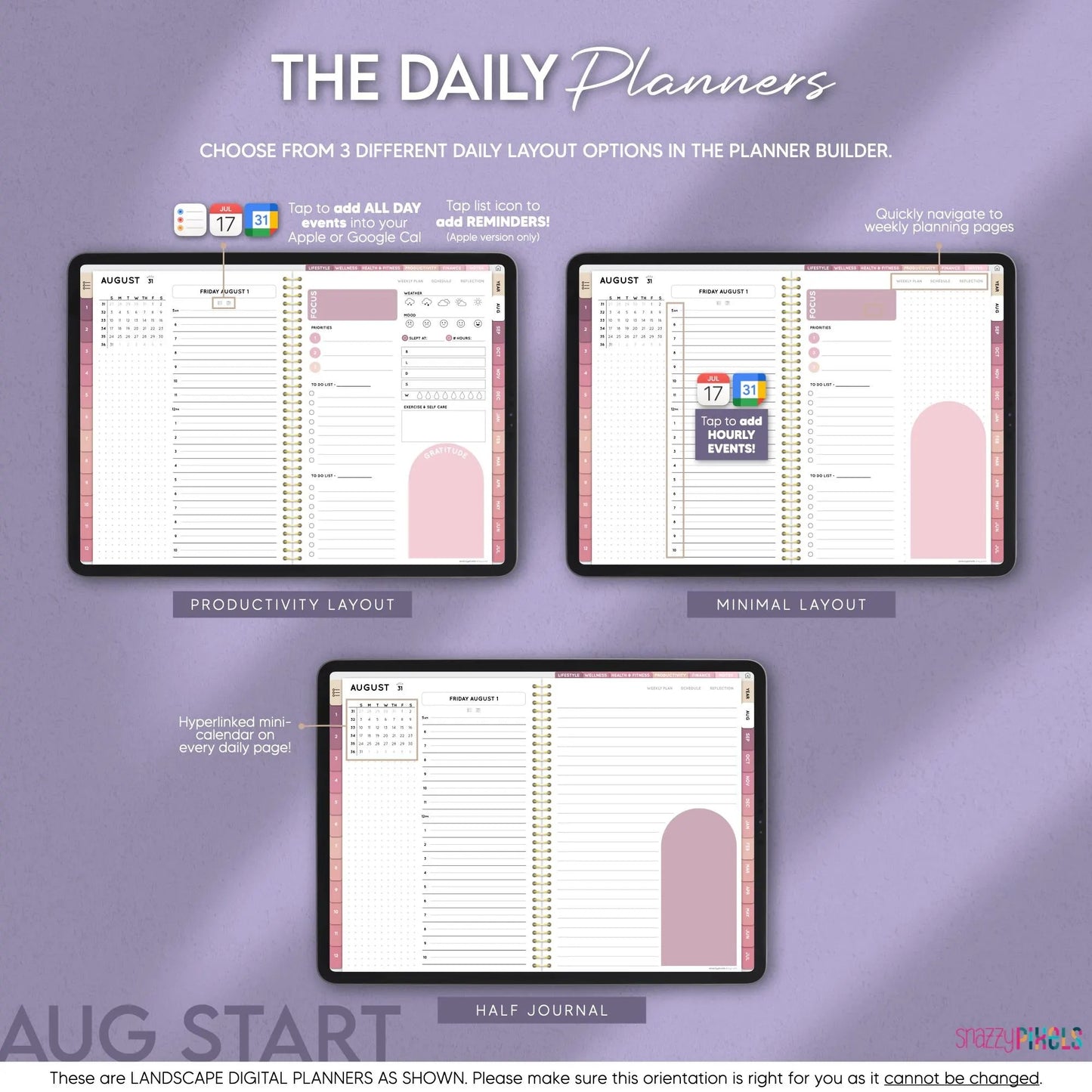 Mid Year AUGUST 2025-JULY 2026 Digital Daily Planner, All-in-One Digital Life Planner, for Goodnotes Notability
