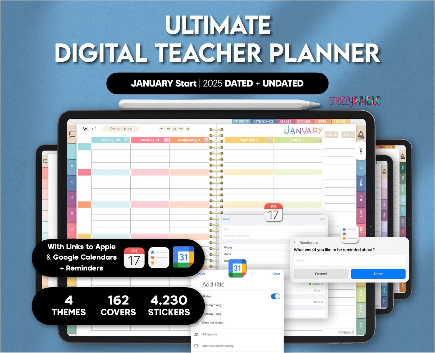 Digital Teacher Planner 2025 UNDATED & DATED Lesson Planner, Academic Planner, for Goodnotes