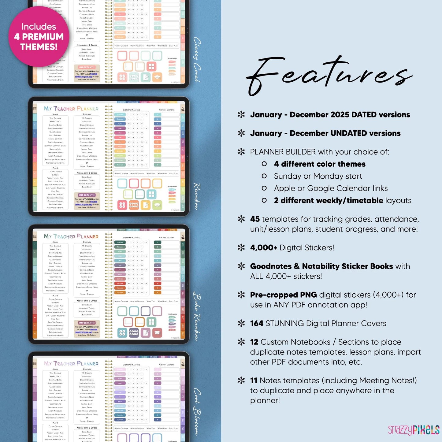 Digital Teacher Planner 2025 UNDATED & DATED Lesson Planner, Academic Planner, for Goodnotes