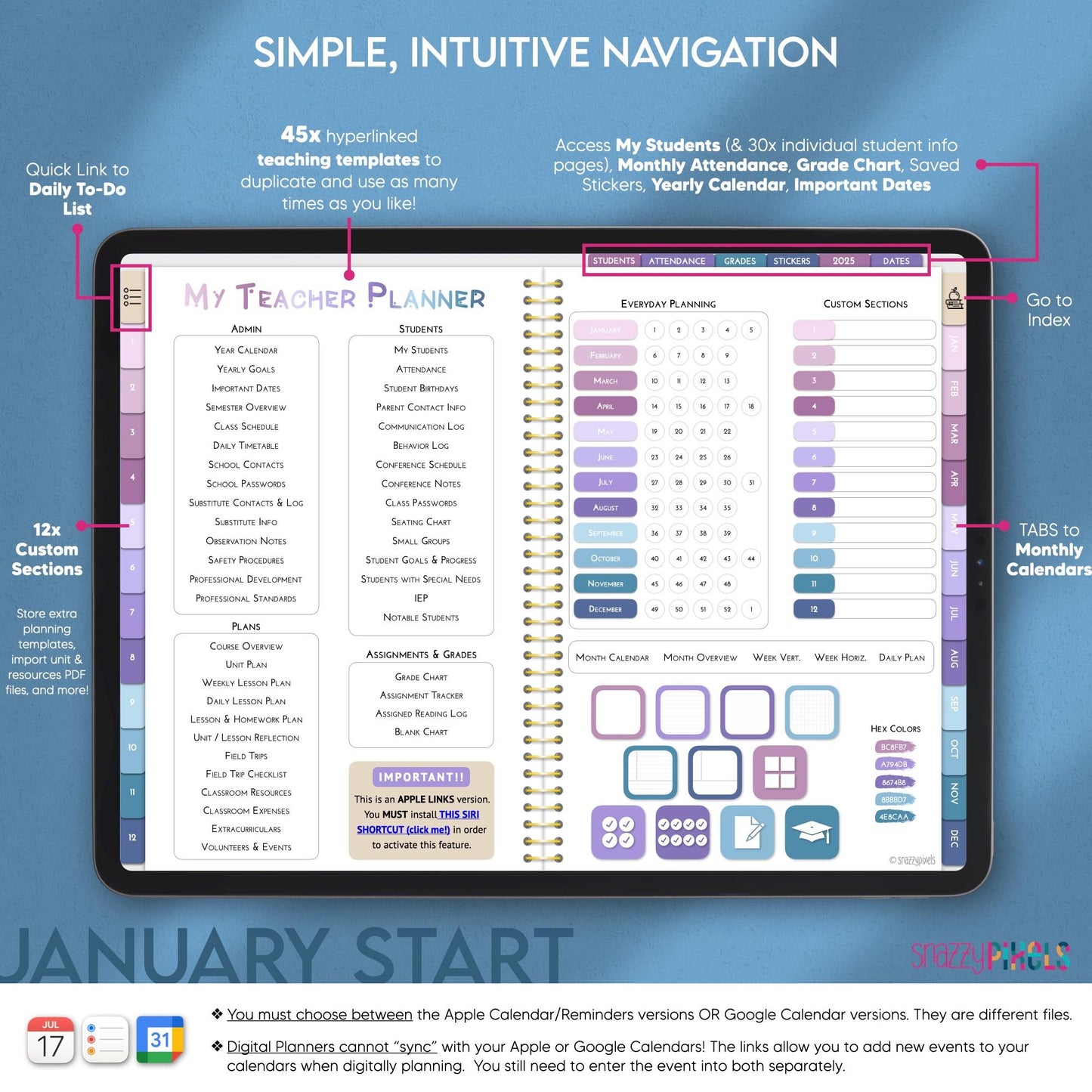 Digital Teacher Planner 2025 UNDATED & DATED Lesson Planner, Academic Planner, for Goodnotes
