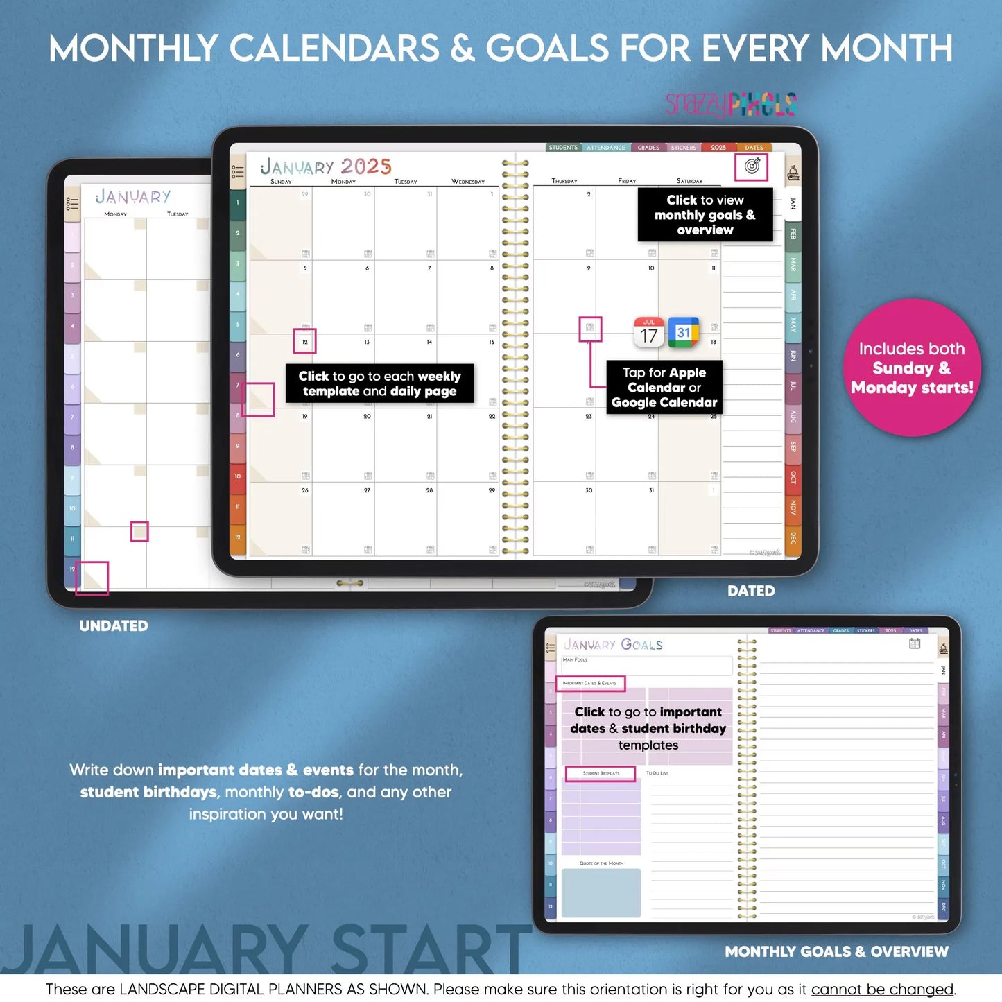 Digital Teacher Planner 2025 UNDATED & DATED Lesson Planner, Academic Planner, for Goodnotes