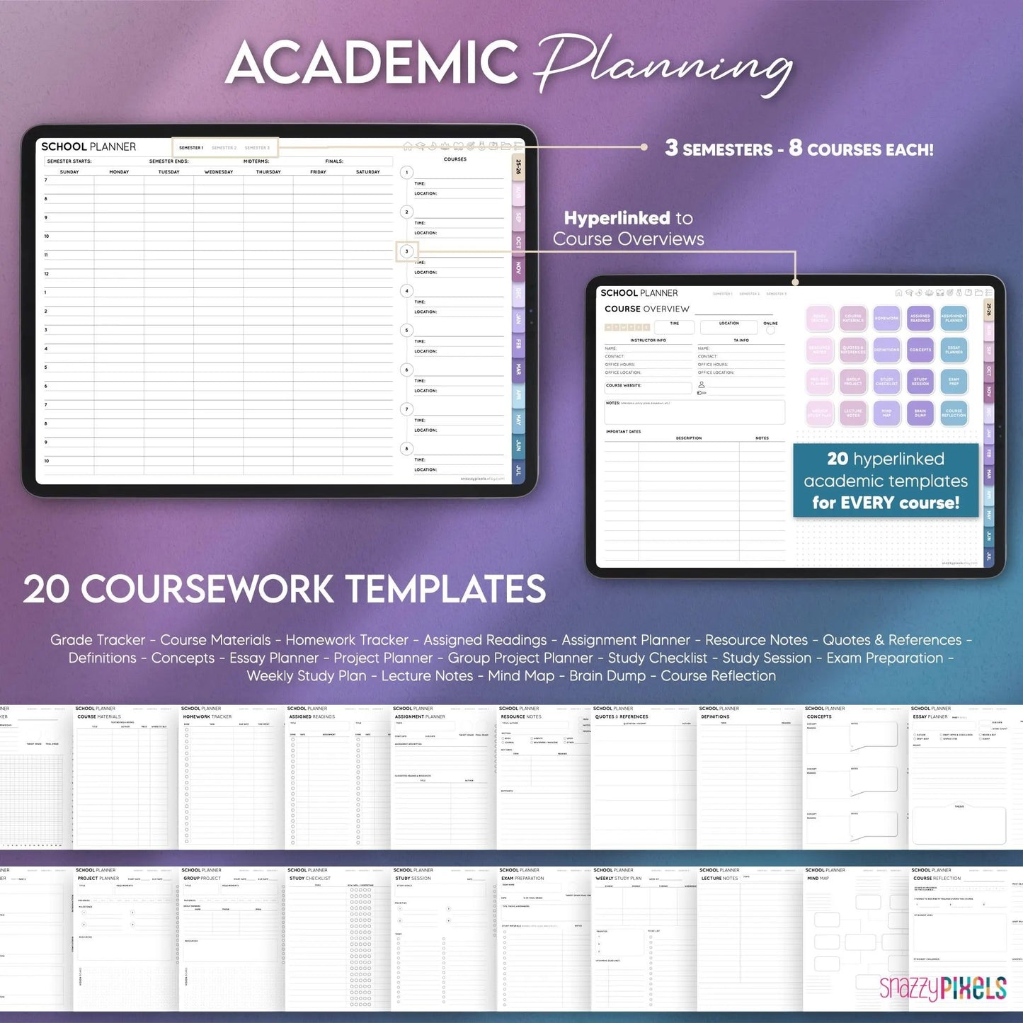 ALL-IN-ONE Digital Student Planner (Cool), 2025-2026 Academic Planner, Digital College Planner, Goodnotes