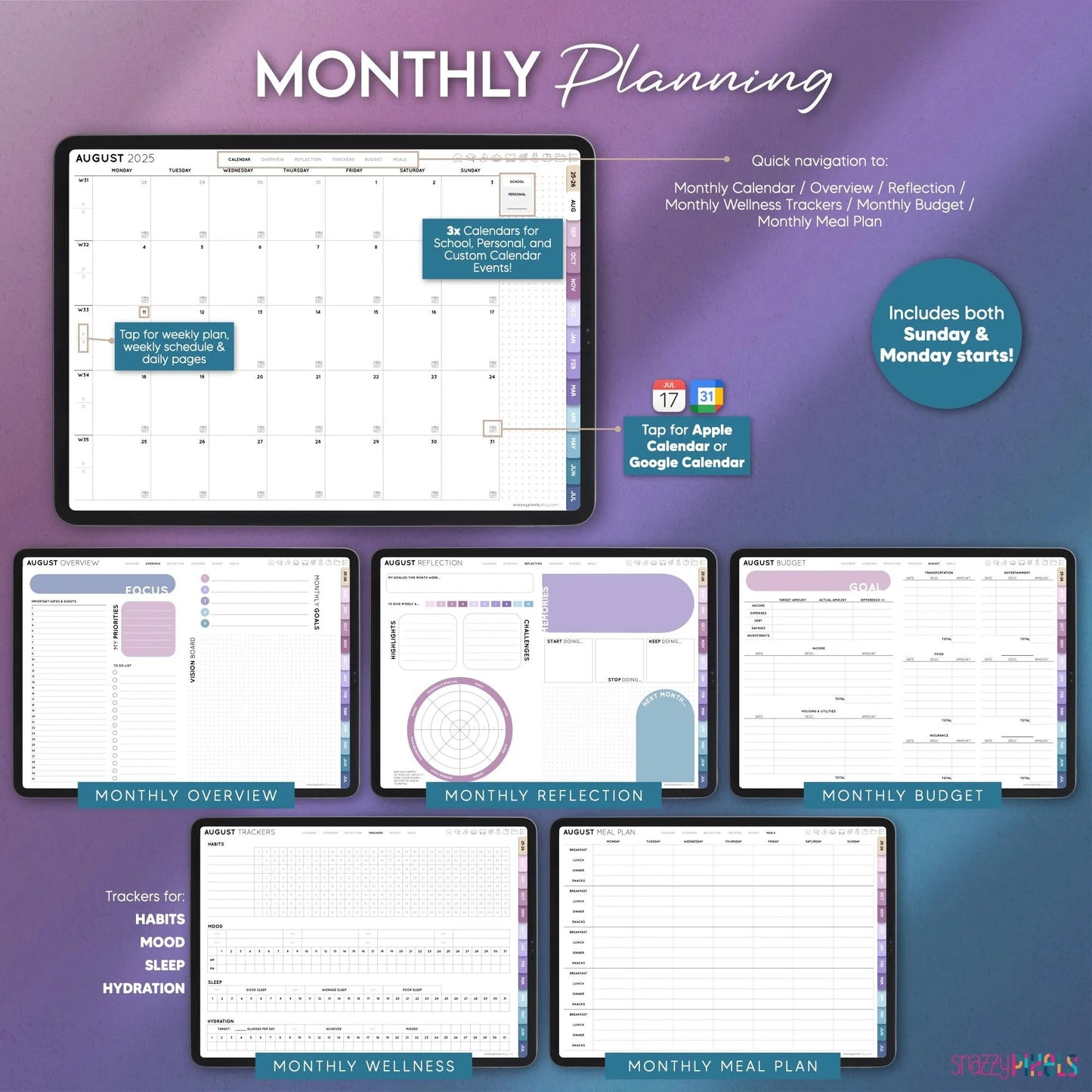 ALL-IN-ONE Digital Student Planner (Cool), 2025-2026 Academic Planner, Digital College Planner, Goodnotes