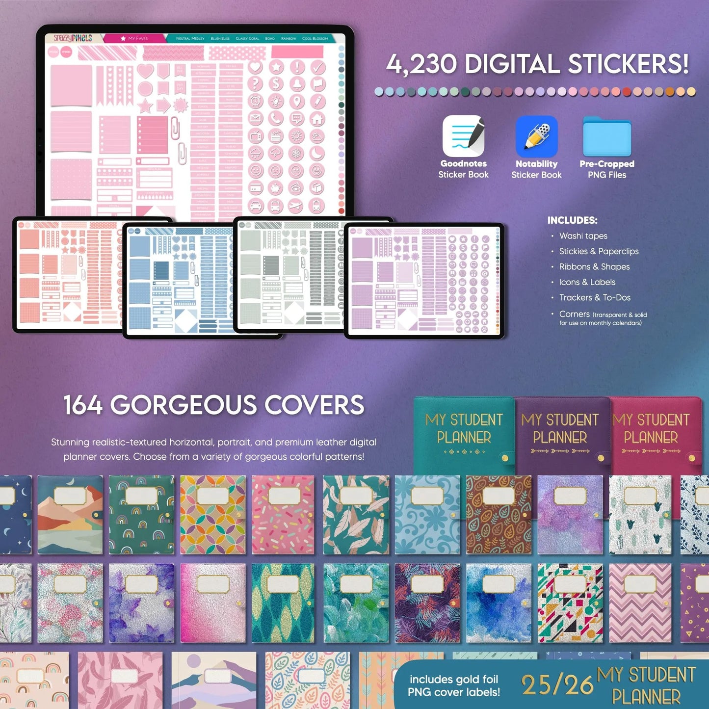 ALL-IN-ONE Digital Student Planner (Cool), 2025-2026 Academic Planner, Digital College Planner, Goodnotes