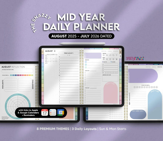 Mid Year AUGUST 2025-JULY 2026 Digital Daily Planner, All-in-One Digital Life Planner, for Goodnotes Notability