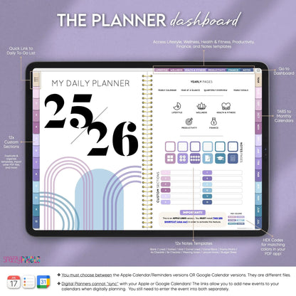 Mid Year AUGUST 2025-JULY 2026 Digital Daily Planner, All-in-One Digital Life Planner, for Goodnotes Notability