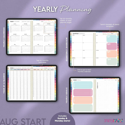 Mid Year AUGUST 2025-JULY 2026 Digital Daily Planner, All-in-One Digital Life Planner, for Goodnotes Notability