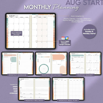 Mid Year AUGUST 2025-JULY 2026 Digital Daily Planner, All-in-One Digital Life Planner, for Goodnotes Notability