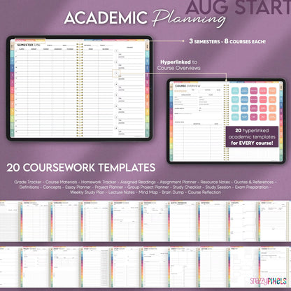 Digital Student Planner AUGUST 2025 DATED All-in-One, Digital Academic College School Planner, Digital Notes