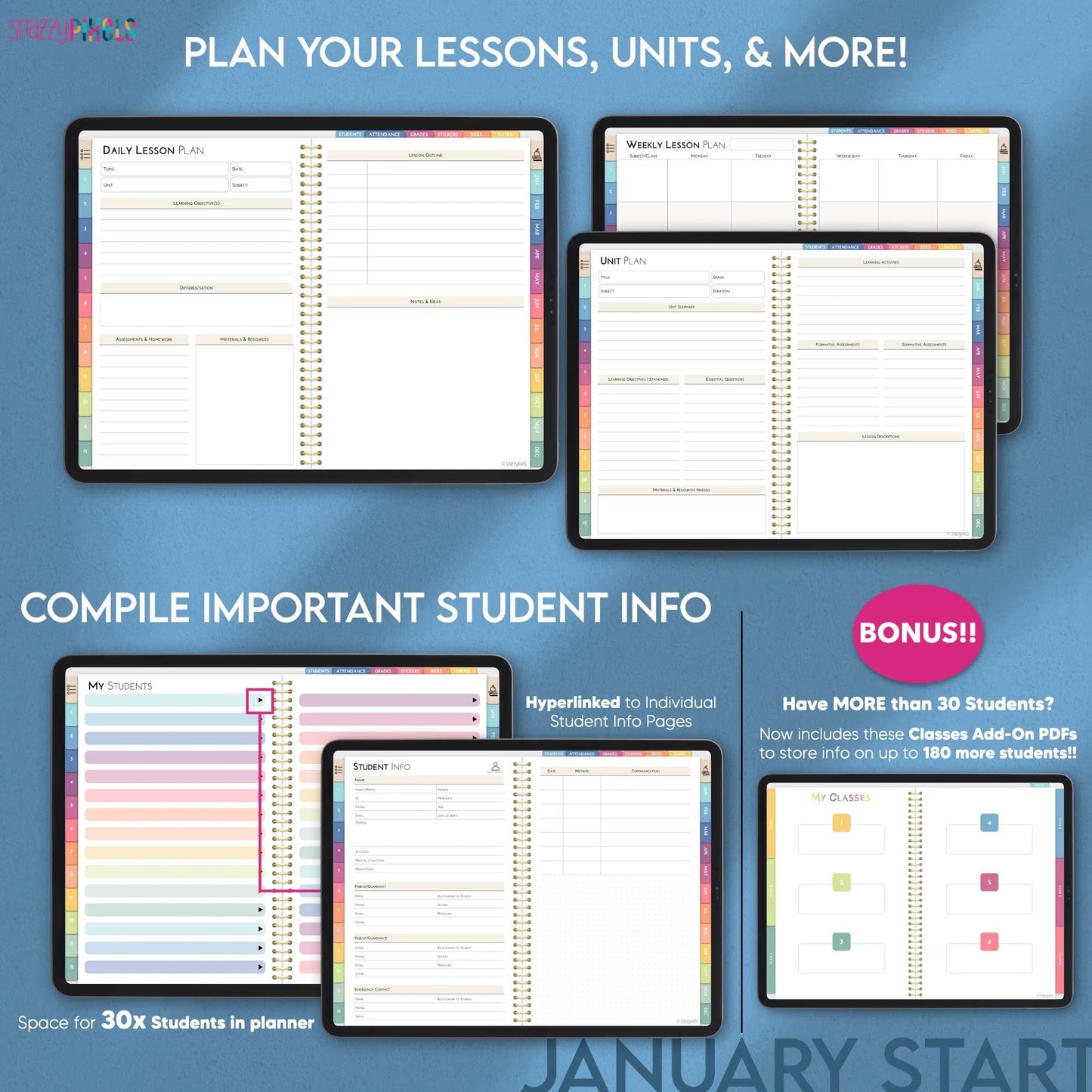 Digital Teacher Planner 2025 UNDATED & DATED Lesson Planner, Academic Planner, for Goodnotes
