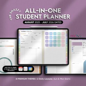 Home digital student planner august 2025 dated all in one, digital academic college school planner, digital notes